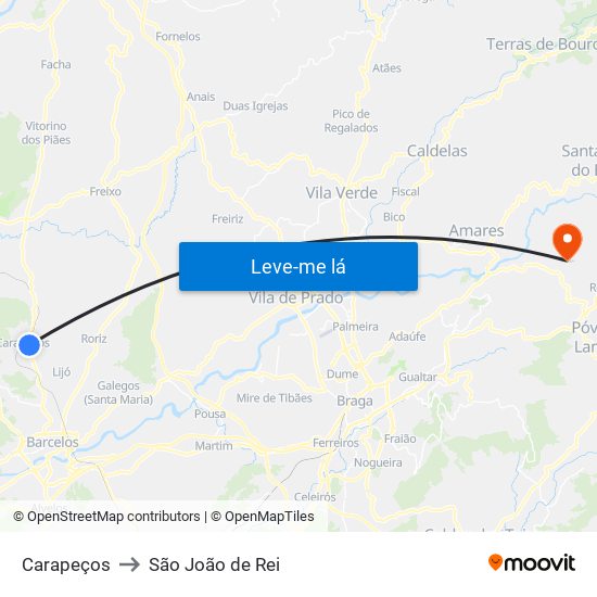 Carapeços to São João de Rei map