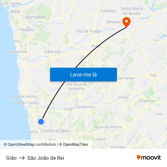 Gião to São João de Rei map