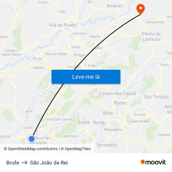 Brufe to São João de Rei map