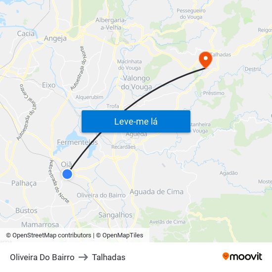 Oliveira Do Bairro to Talhadas map