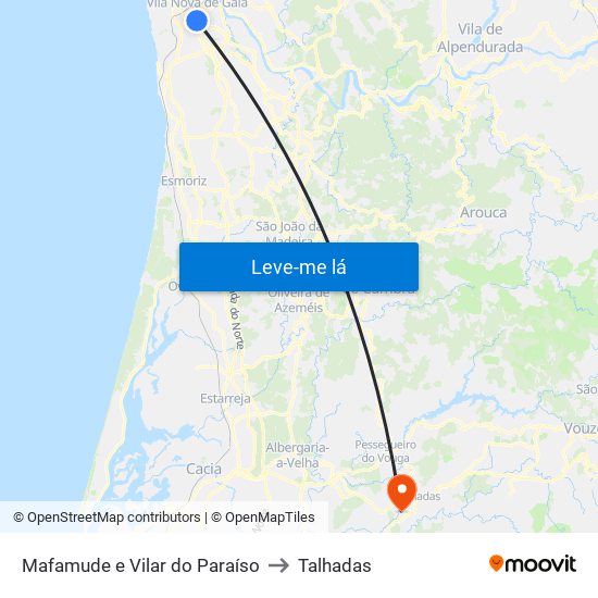 Mafamude e Vilar do Paraíso to Talhadas map