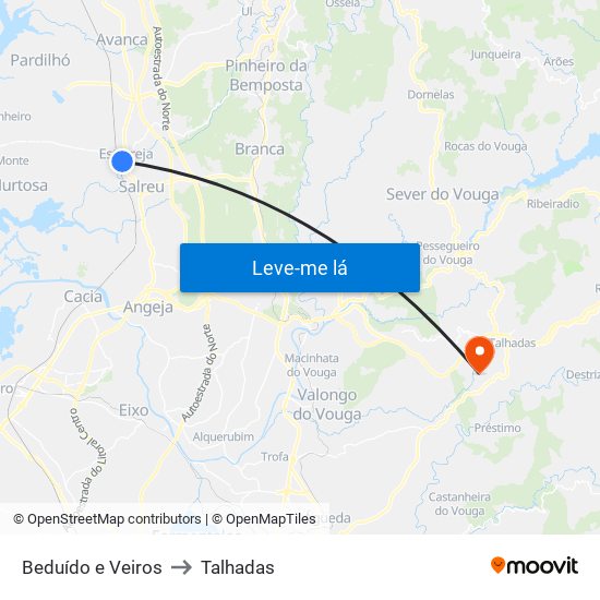 Beduído e Veiros to Talhadas map