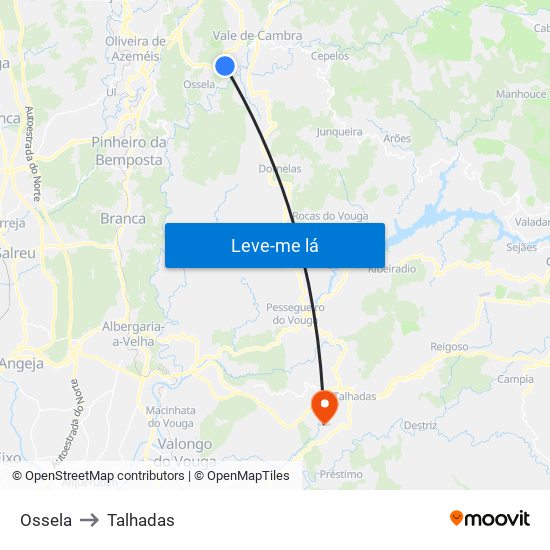 Ossela to Talhadas map