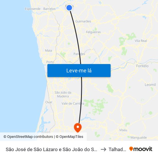 São José de São Lázaro e São João do Souto to Talhadas map