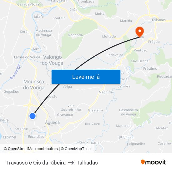 Travassô e Óis da Ribeira to Talhadas map