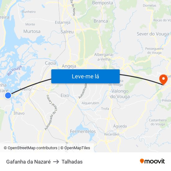 Gafanha da Nazaré to Talhadas map