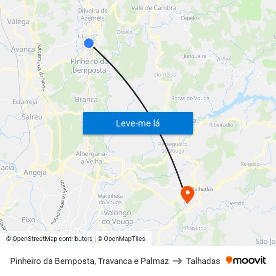 Pinheiro da Bemposta, Travanca e Palmaz to Talhadas map