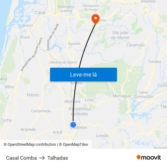 Casal Comba to Talhadas map