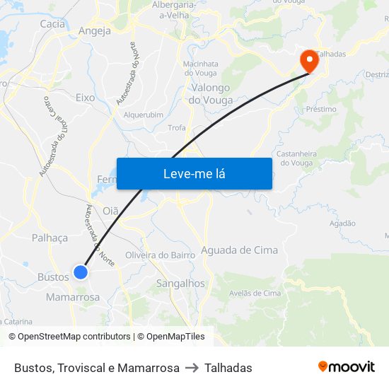 Bustos, Troviscal e Mamarrosa to Talhadas map