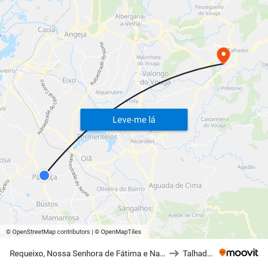 Requeixo, Nossa Senhora de Fátima e Nariz to Talhadas map