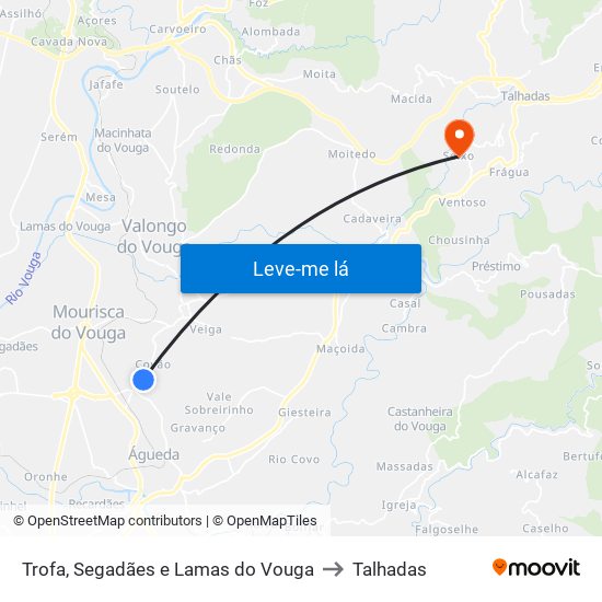 Trofa, Segadães e Lamas do Vouga to Talhadas map