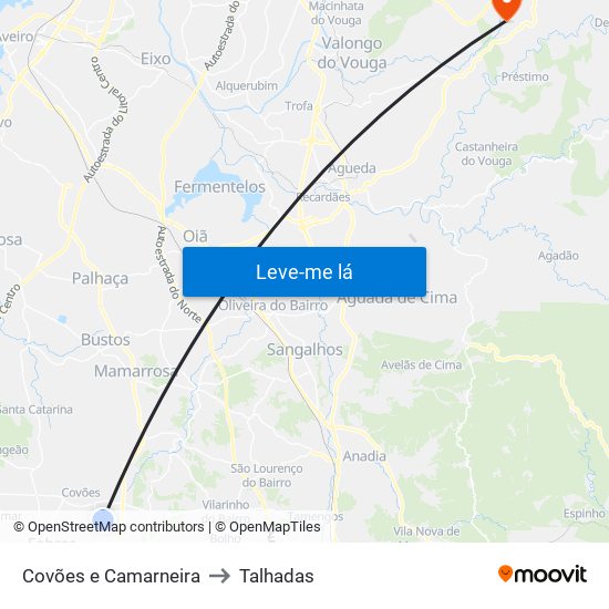 Covões e Camarneira to Talhadas map