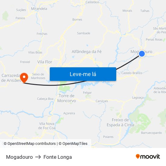 Mogadouro to Fonte Longa map