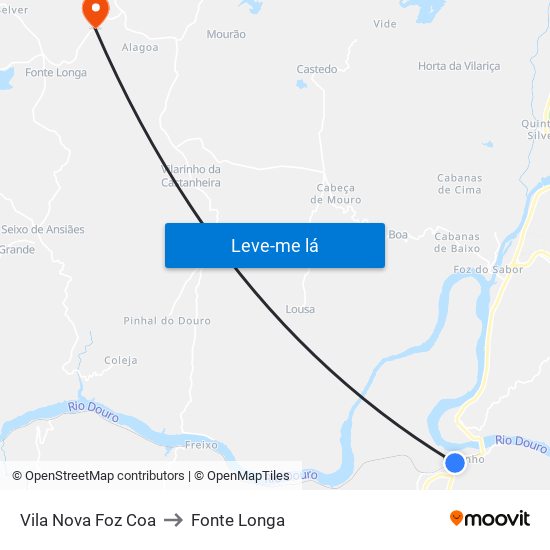 Vila Nova Foz Coa to Fonte Longa map