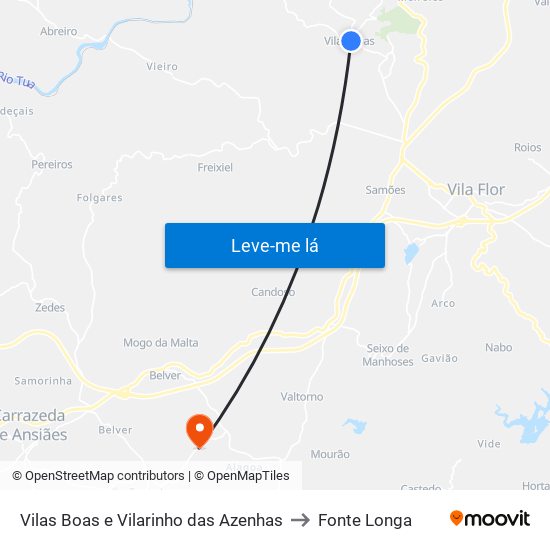 Vilas Boas e Vilarinho das Azenhas to Fonte Longa map