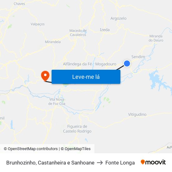 Brunhozinho, Castanheira e Sanhoane to Fonte Longa map