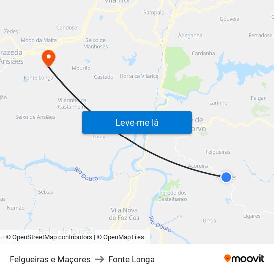 Felgueiras e Maçores to Fonte Longa map