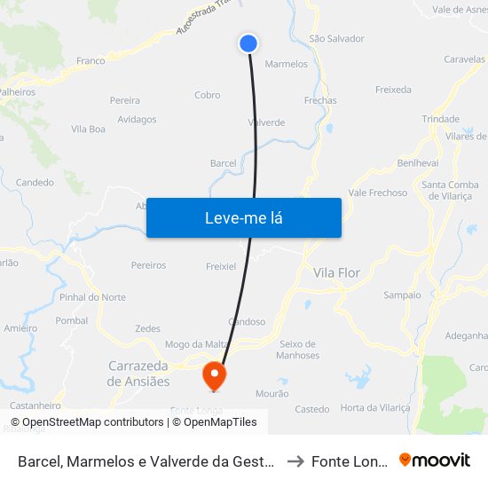 Barcel, Marmelos e Valverde da Gestosa to Fonte Longa map