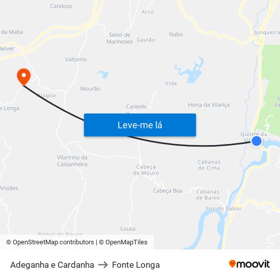 Adeganha e Cardanha to Fonte Longa map