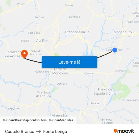 Castelo Branco to Fonte Longa map