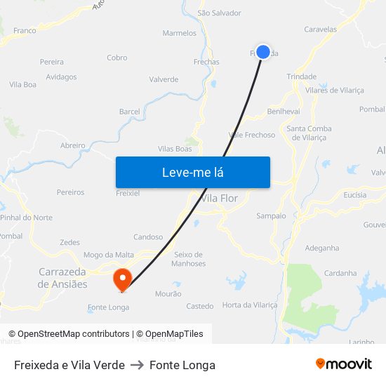 Freixeda e Vila Verde to Fonte Longa map