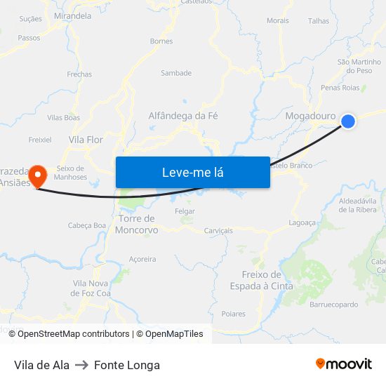 Vila de Ala to Fonte Longa map