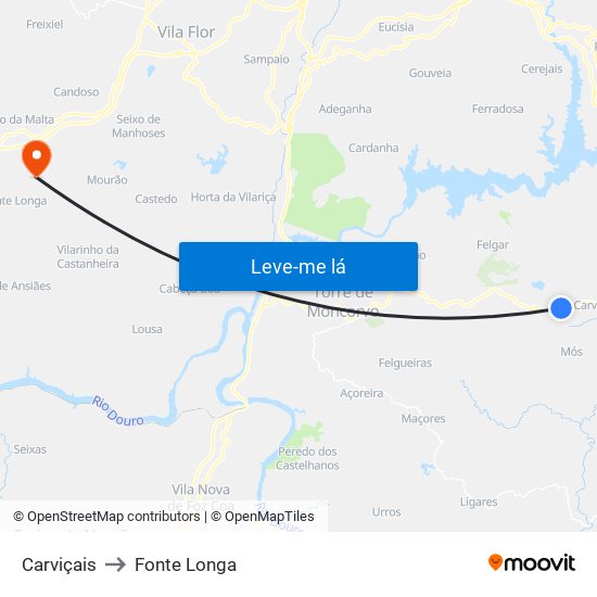 Carviçais to Fonte Longa map
