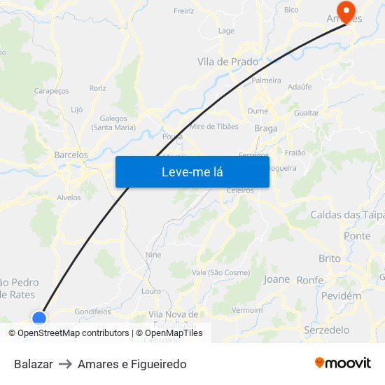 Balazar to Amares e Figueiredo map