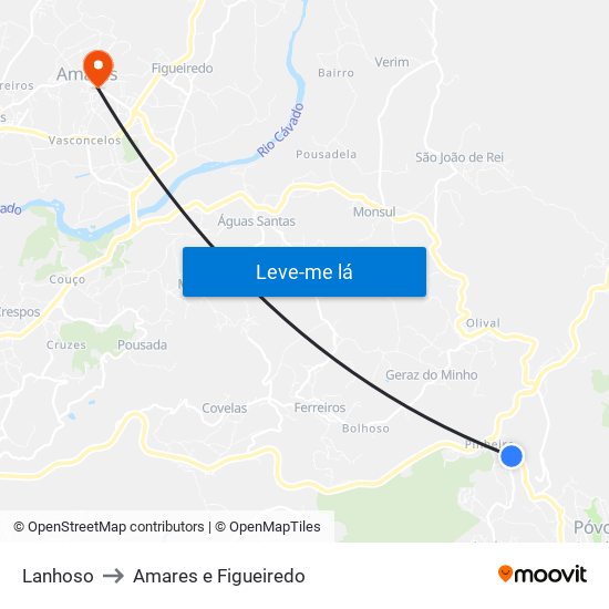 Lanhoso to Amares e Figueiredo map