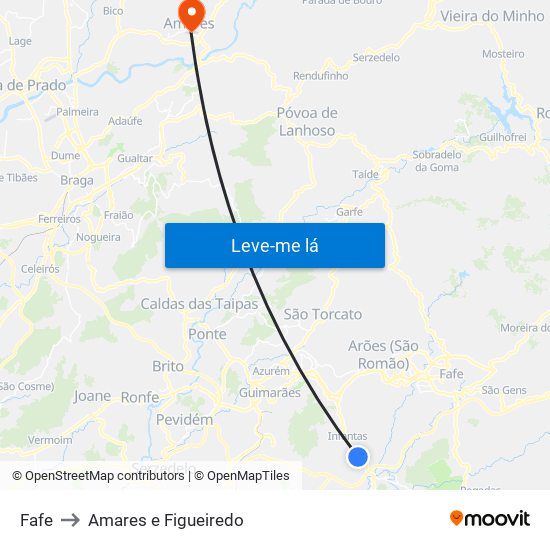 Fafe to Amares e Figueiredo map