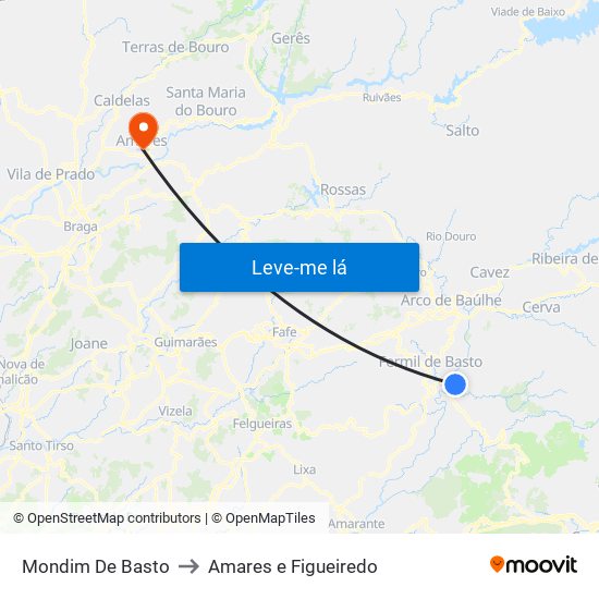 Mondim De Basto to Amares e Figueiredo map