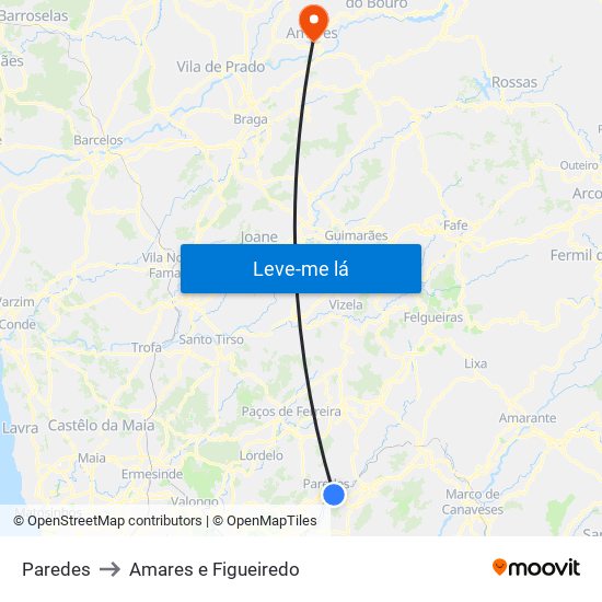 Paredes to Amares e Figueiredo map