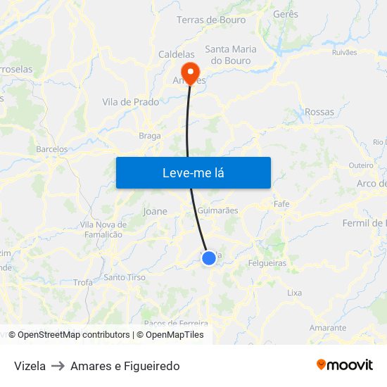 Vizela to Amares e Figueiredo map