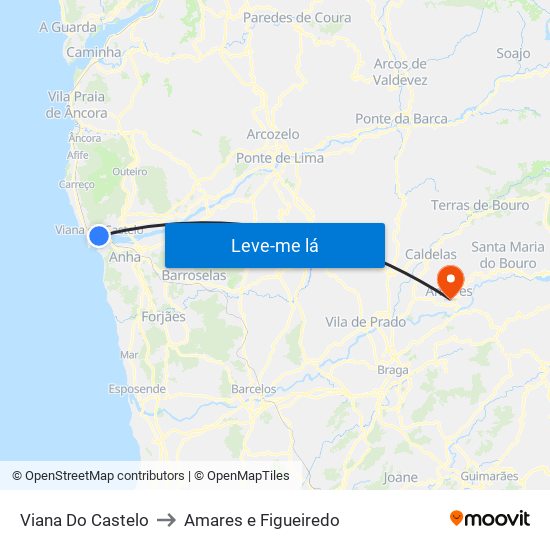 Viana Do Castelo to Amares e Figueiredo map