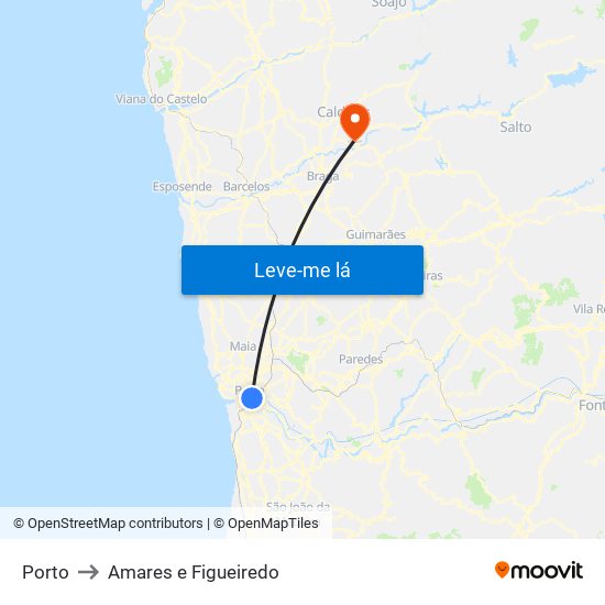 Porto to Amares e Figueiredo map