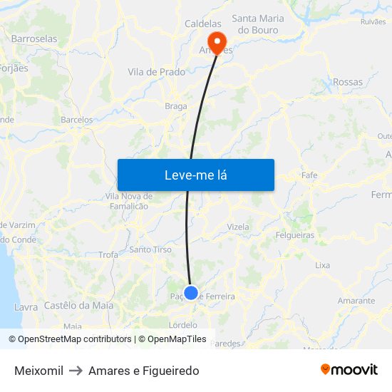 Meixomil to Amares e Figueiredo map