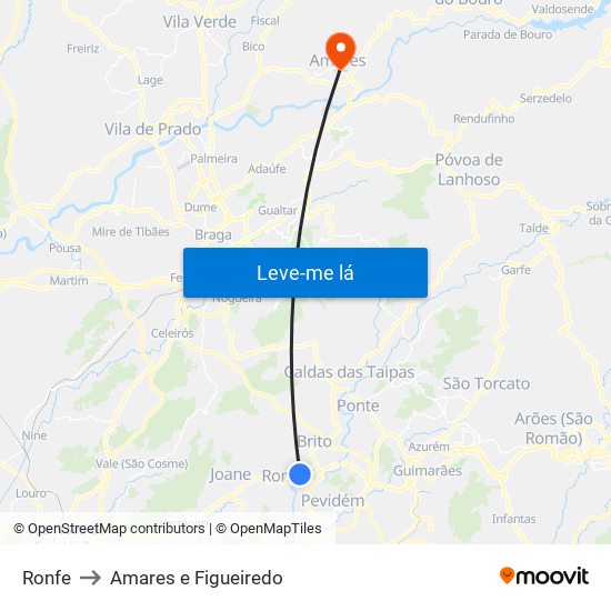 Ronfe to Amares e Figueiredo map