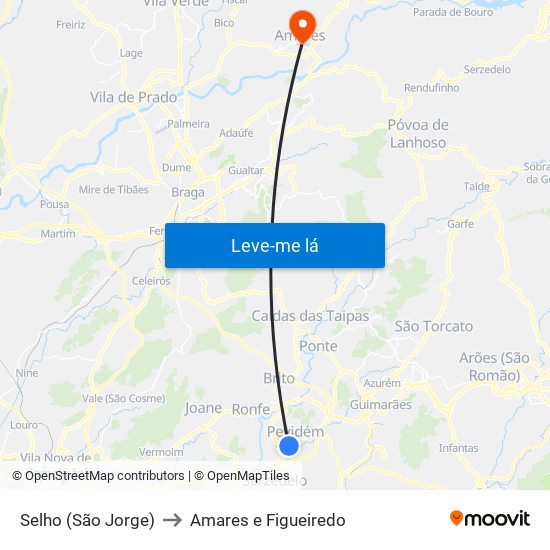 Selho (São Jorge) to Amares e Figueiredo map