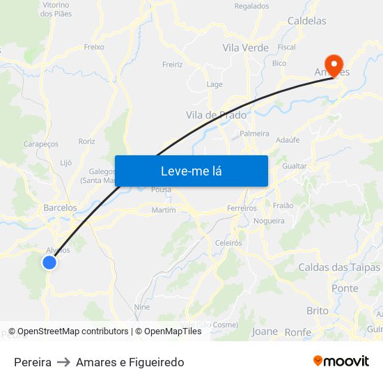 Pereira to Amares e Figueiredo map