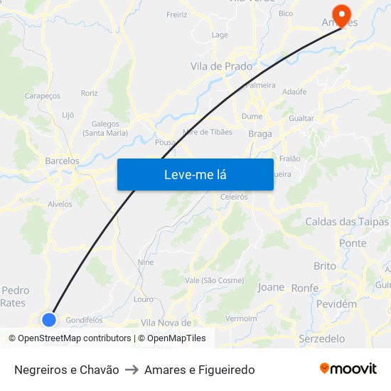 Negreiros e Chavão to Amares e Figueiredo map