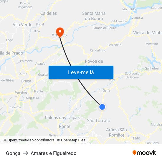 Gonça to Amares e Figueiredo map