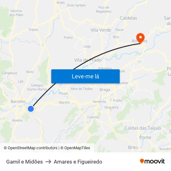 Gamil e Midões to Amares e Figueiredo map