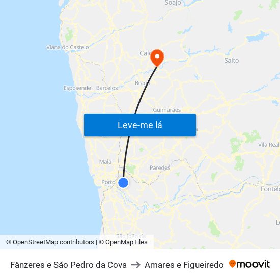 Fânzeres e São Pedro da Cova to Amares e Figueiredo map