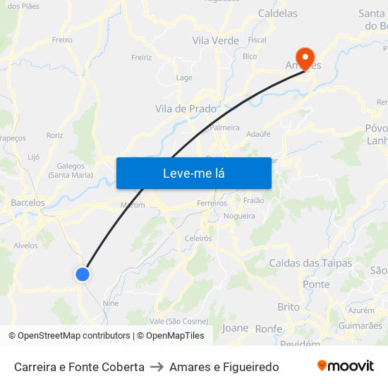 Carreira e Fonte Coberta to Amares e Figueiredo map