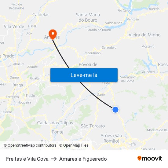 Freitas e Vila Cova to Amares e Figueiredo map