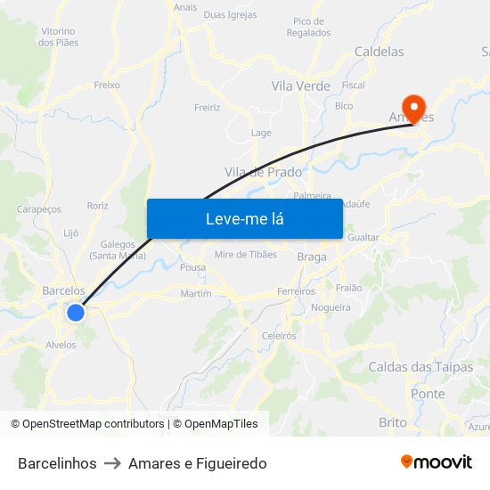Barcelinhos to Amares e Figueiredo map