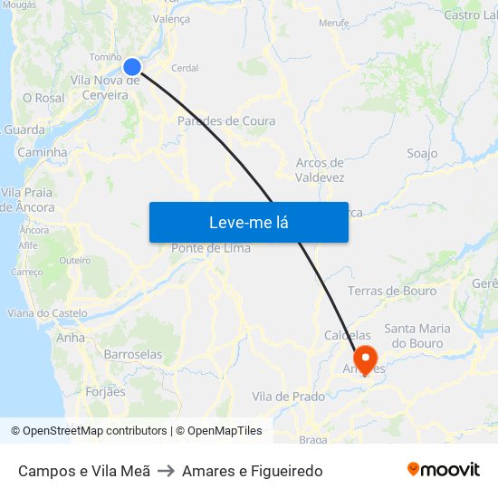 Campos e Vila Meã to Amares e Figueiredo map