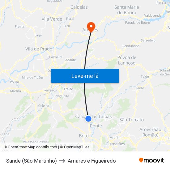 Sande (São Martinho) to Amares e Figueiredo map