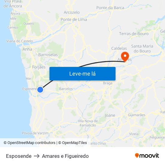 Esposende to Amares e Figueiredo map