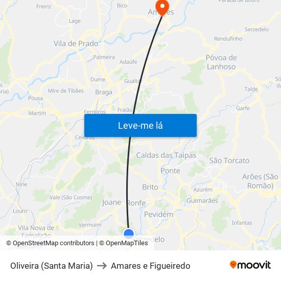 Oliveira (Santa Maria) to Amares e Figueiredo map